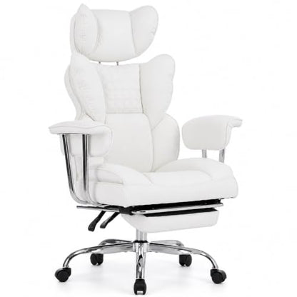 Big and Tall Office Chair, Ergonomic Executive Desk Chair with Footrest and Lumbar Support, Heavy Duty PU Leather Reclining Computer Chair with Extra Wide Seat for Home Office, Beige - color: Beige