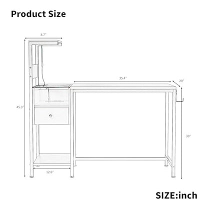 Computer Desk with Power Outlet and Storage Rack