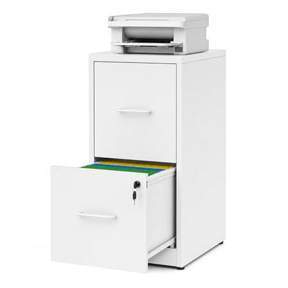 2 Drawer File Cabinet with Lock, 25.6" H Small File Cabinet | Metal Vertical File Cabinet for Home Office, Fits Letter/Legal/A4/F4 Files, Require Assembly, 25.6"H x 17.7"D x 15"W, White - color: White, size: 25.6"H - 2 Drawer