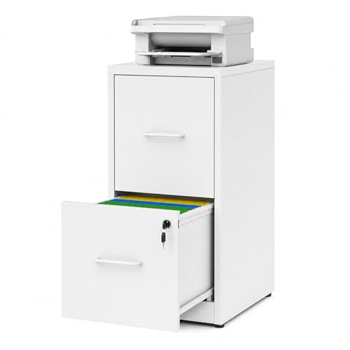 2 Drawer File Cabinet with Lock, 25.6" H Small File Cabinet | Metal Vertical File Cabinet for Home Office, Fits Letter/Legal/A4/F4 Files, Require Assembly, 25.6"H x 17.7"D x 15"W, White - color: White, size: 25.6"H - 2 Drawer