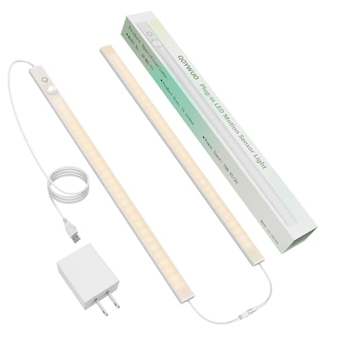 USB Plug-in Motion Sensor Light, ON/Night/Day Modes, Bright&Dimmable | 14" Slim LED Under Cabinet Lighting Indoor for Kitchen, Cabinet, Closet - 3000K Warm White, 2-Bar Linkable - color: Warm White, size: 1 * 2-Bar