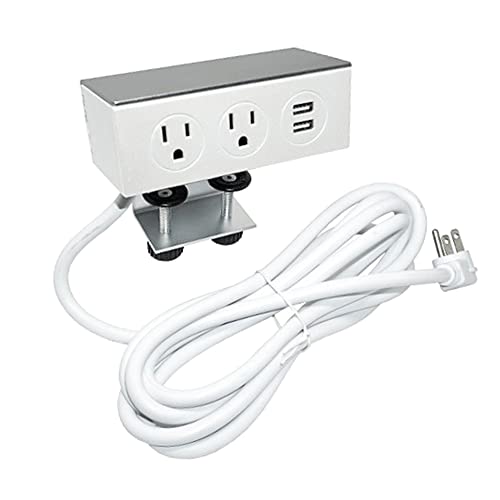 2 Plug Desk Clamp Power Strip Bar with 2 USB Ports, 5-Foot Cord, White