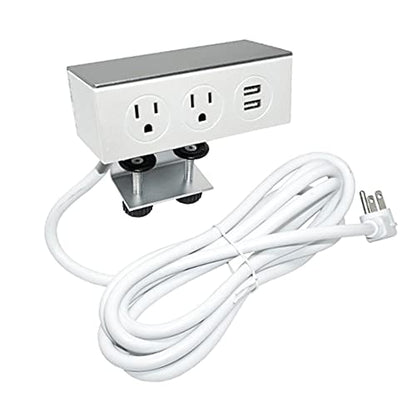 2 Plug Desk Clamp Power Strip Bar with 2 USB Ports, 5-Foot Cord, White