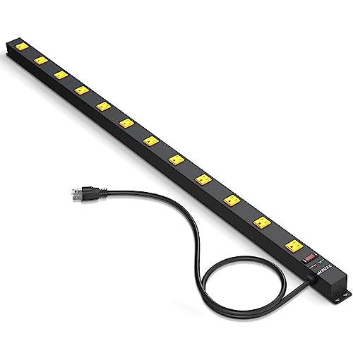 12 Outlet Long Power Strips Wide-Spaced Outlets with 4ft Cord Power Strip | Heavy Duty Industrial Power Strip Surge Protector Overload 2100J Protection for Garage Workshop Office Home ETL Certified - size: 4FT