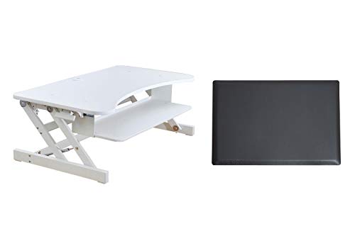 Rocelco 37.5" Deluxe Height Adjustable Standing Desk Converter with Anti Fatigue Mat BUNDLE - Quick Sit Stand Up Computer Workstation Riser - Large Retractable Keyboard Tray - White (R DADRW-MAFM) - color: White, size: 37.5", style: Riser+Floor Mat