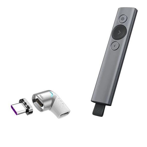 BoxWave Adapter Compatible with Logitech Spotlight Presentation Remote - MagnetoSnap PD Angle Adapter, Magnetic Charging Connector Device Saver - Metallic Silver