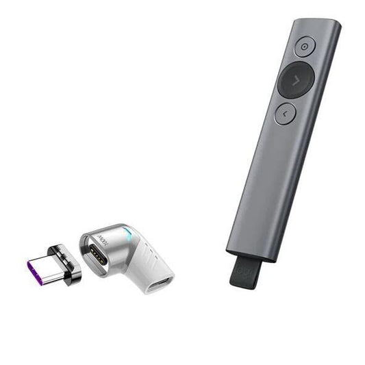BoxWave Adapter Compatible with Logitech Spotlight Presentation Remote - MagnetoSnap PD Angle Adapter, Magnetic Charging Connector Device Saver - Metallic Silver