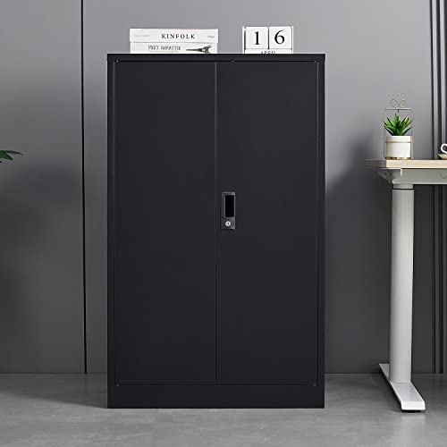 42" Metal Storage Cabinet, Locking Steel Cabinet with 2 Doors and Adjustable Shelves, Multi-Purpose Storage for Office, Home, Garage, Gym, School (Black) - color: Cabinet-black
