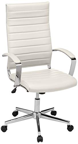 Amazon Basics High-Back Swivel Office Chair with Lumbar Support, Ergonomic Ribbed Faux Leather, Modern Style, 45.25" x 24.75" x 23.25", Stunning White - color: Stunning White