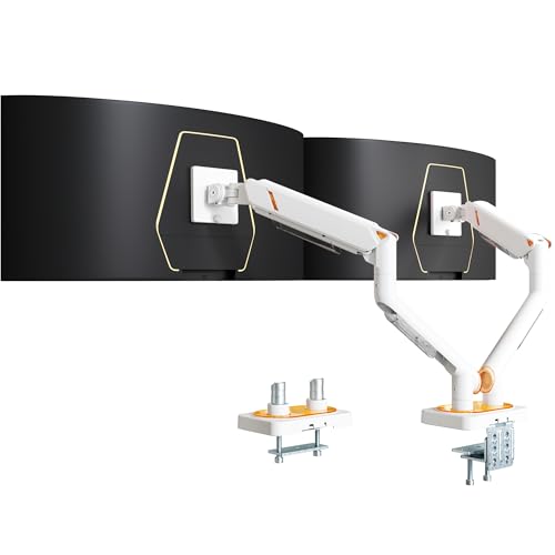 ARES WING 17-45 Inch Monitor Arm Ultrawide Dual Monitor Mount, White | Heavy Duty Mechanical Spring Monitor Stand Adjustable Arms Holds up to 44lbs, 75/100 VESA Mount with Clamp/Grommet Base - color: White, style: Non RGB