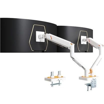 ARES WING 17-45 Inch Monitor Arm Ultrawide Dual Monitor Mount, White | Heavy Duty Mechanical Spring Monitor Stand Adjustable Arms Holds up to 44lbs, 75/100 VESA Mount with Clamp/Grommet Base - color: White, style: Non RGB