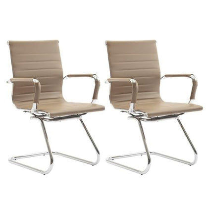Reception Chairs No Wheels Leather Conference Chair Heavy Duty Back Support Office Guest Chair, Set of 2 (Light Brown) - color: Light Brown, size: 2PCS