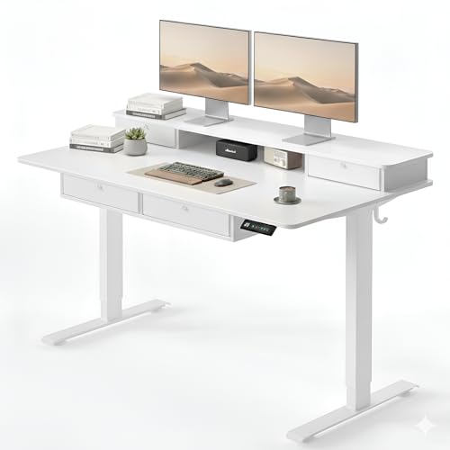 CubiCubi 48" x 24" Standing Electric Desk with Drawers, White - color: White, size: 48 inch
