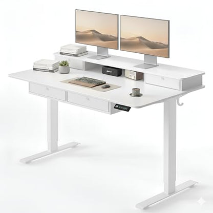 CubiCubi 48" x 24" Standing Electric Desk with Drawers, White - color: White, size: 48 inch