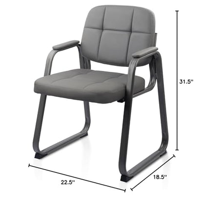 CLATINA Waiting Room Chair | Leather Guest Chair with Padded Arms no Wheels for Office Reception Conference Desk with Sled Base Grey, 1PK - color: Gray(sled Base), size: 1 pack