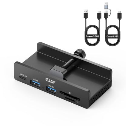 EJAY Clamp USB Hub 5-in-1 USB C Hub 4.92ft Cable for iMac & PC - color: Black