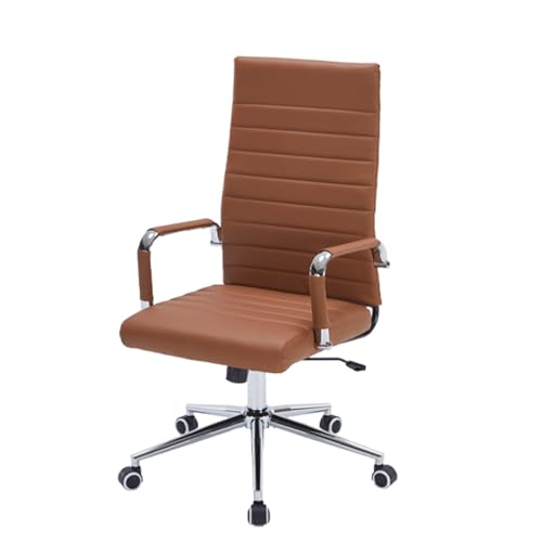 Brown Leather Ribbed Office High-Back Desk Conference Chairs with Wheels | Ergonomic High-Back Executive Chairs with Wheels Adjustable Swivel Computer Task Desk Chair with Arms and Thick Padded Seat - color: Brown, size: High Back