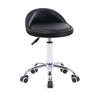 KKTONER PU Leather Round Rolling Stool with Back Rest Height Adjustable Swivel Drafting Work SPA Task Chair with Wheels Black - color: Black