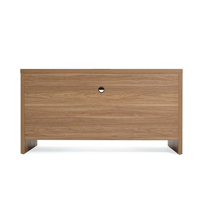 Yechen Executive Desk with 5 Drawers, 57" Modern Rattan Home Office Desk with Charging Station, File Drawer, Farmhouse Boho Computer Writing Desk for Study, Work, Walnut Brown
