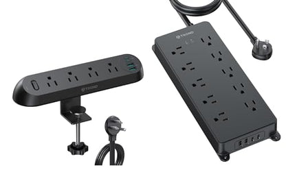 TROND Surge Protector Power Strip 10ft, 4000J + Desk Clamp Power Strip USB C, Surge Protector with 4 AC Outlets 4 USB Ports
