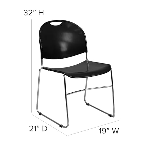 Flash Furniture HERCULES Series 880 lb. Capacity Black Ultra-Compact Stack Chair with Chrome Frame | 880 LBS. Weight Capacity - color: Black Plastic/Chrome Frame, size: Set of 1