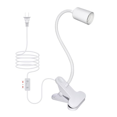 Desk Clip Lamp Holder, 240CM Cord Clip Desk Lamp Socket E26 E27 Clamp Light Socket with 9mm Thick Metal Tube Clip Reading Lamp for Office Clip On Grow Lights for Home Lighting, White(No Bulb)
