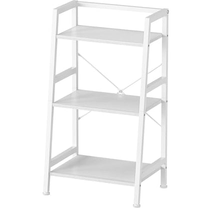 3-Tier Bookshelf, Ladder Shelf, Stand Up Shelves, Industrial Bookcase with Steel Frame, Metal Small Bookcase, for Living Room, Home Office, Kitchen, Bedroom, Industrial Style（White） - color: White, size: 3 Tier (11.8"D x 16.5"W x 31.3"H)
