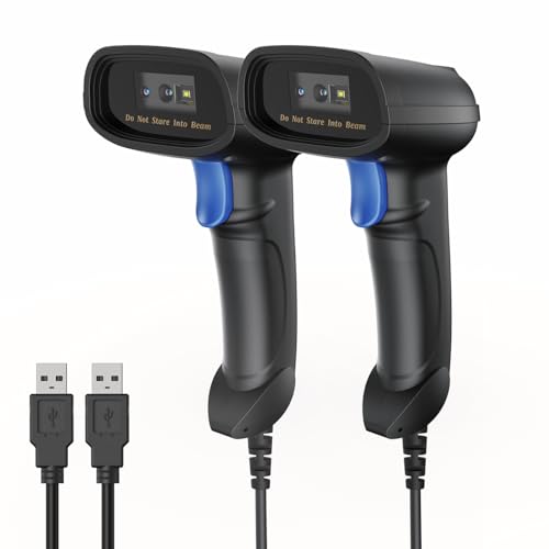 2 Pack Handheld 2D USB Barcode Scanner, Wired QR Code Scanner PDF417 Data Matrix Bar Code Reader with Long USB Cable for POS Mobile Payment, Convenience Store, Supermarket, Warehouse (TM-10C)