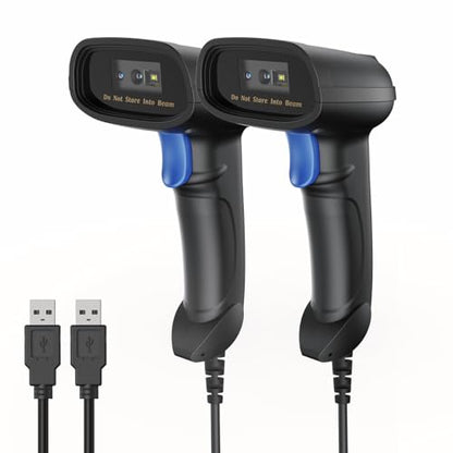 2 Pack Handheld 2D USB Barcode Scanner, Wired QR Code Scanner PDF417 Data Matrix Bar Code Reader with Long USB Cable for POS Mobile Payment, Convenience Store, Supermarket, Warehouse (TM-10C)