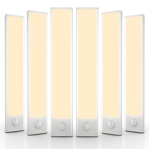 14 inch Under Cabinet Lighting, 6 Pack Motion Sensor Light Indoor Rechargeable Magnetic Closet Lights Battery Operated, Under Counter Lights for Kitchen, Wardrobe, Hallway, Stairs Warm White Light - color: Warm White Light, size: 14inch