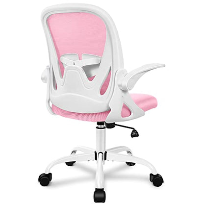 Office Chair Ergonomic Desk Chair with Flip up Armrests Swivel Breathable Desk Mesh Computer Chair with Adjustable Lumbar Support and Height for Conference Room (Pink) - color: Pink