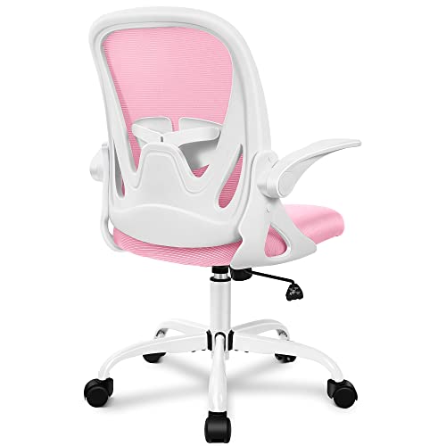 Office Chair Ergonomic Desk Chair with Flip up Armrests Swivel Breathable Desk Mesh Computer Chair with Adjustable Lumbar Support and Height for Conference Room (Pink) - color: Pink