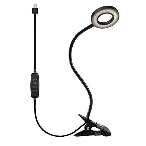 Clip Light Reading Lights 48 LED Clamp-on Desk Lamp with 3 Color Modes and 10 Brightness Dimmable, 360 ° Flexible Gooseneck Book Clamp Light for Video Conference Lighting Headboard