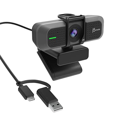 j5create 4K Wide Angle Webcam with Microphone/Privacy Cover