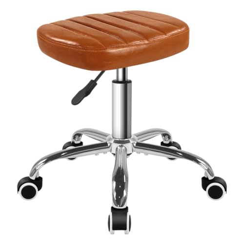 BFTOU Minimalist Square Swivel Stool with Wheel for Work SPA Shop Massage Height-Adjustable Rolling Stool Chair (Orange-Brown) - color: Orange-brown