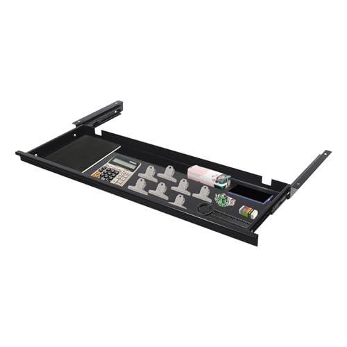 Under Desk Drawer, Sliding Pull-Out Keyboard Tray Organizer for Standing Desks，Pull-out Drawer for Mouse, Books, iPad, Office Supplies (Black)
