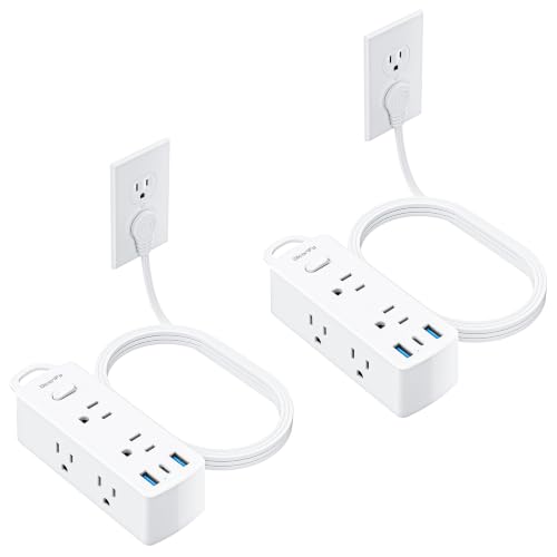 Olcorife Flat Plug Power Strip with 5 FT Extension Cord, 6 Outlets 3 USB Ports(1 USB C), 3 Sided Outlet Extender for Home Office Travel Dorm Room Essentials, White, Pack of 2 - size: 5 FT(Pack of 2), style: 6AC