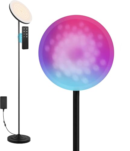 hanaking 30W/2600LM Bright Floor Lamp with Remote Control, RGB Color Changing Torchiere Floor Lamp, Stepless Adjust Color Temperatures and Brightness for Bedroom and Play Room - color: Matte Black+RGBCW Bulb