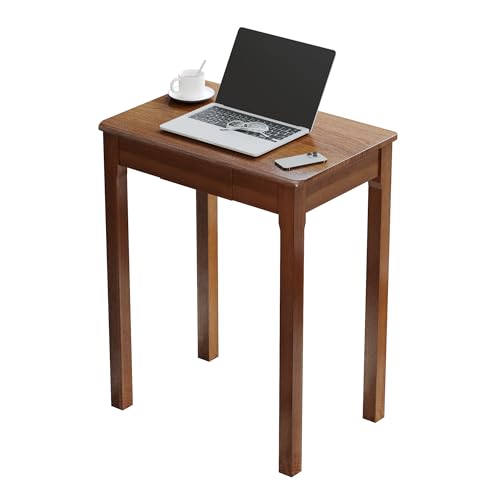 Solid Wood Desk with Drawers - 24 x 16 Inch Vintage Narrow Desks, Mid Century Modern Desks, Rubber Wood Study Table, Small Writing Desk for Bedroom|Small Spaces - Walnut Color - color: Walnut, size: 23.6 in W x 15.7 in D
