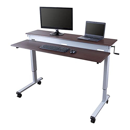 S STAND UP DESK STORE Crank Adjustable 2-Tier Standing Desk with Heavy Duty Steel Frame-Silver Frame/Dark Walnut Top, 60 inch Wide - color: Silver Frame/Dark Walnut Top, size: 60 Inches