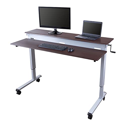 S STAND UP DESK STORE Crank Adjustable 2-Tier Standing Desk with Heavy Duty Steel Frame-Silver Frame/Dark Walnut Top, 60 inch Wide - color: Silver Frame/Dark Walnut Top, size: 60 Inches