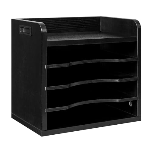 YMYNY Desktop File Organizer with Handle, Document Letter Mail Tray Sorter with 3 Adjustable Shelves, 5 Tiers Paper Holder for School Home Office Desk,Black,13.4 * 12.4 * 9.06" UHBC006B