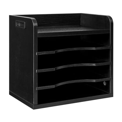 YMYNY Desktop File Organizer with Handle, Document Letter Mail Tray Sorter with 3 Adjustable Shelves, 5 Tiers Paper Holder for School Home Office Desk,Black,13.4 * 12.4 * 9.06" UHBC006B