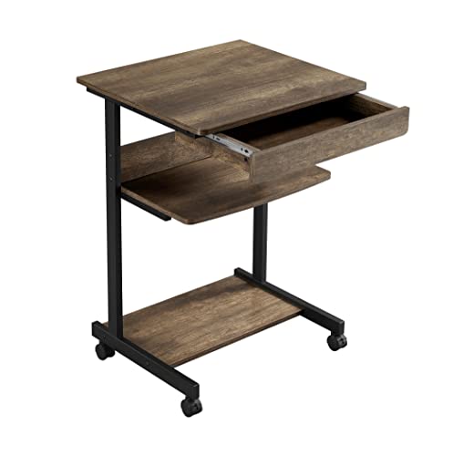 Yaheetech Tiny Mobile Computer Desk,3-Tier Rolling Cart Drawer,Taupe Wood - color: Taupe Wood