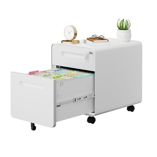 2 Drawer Mobile Low Profile File Cabinet with Lock and 4 Keys | Metal Filing Cabinet for Home Office, Under Desk, Pre-Assembly, File Drawer, Letter/Legal/A4 Hanging File Folders - color: White, size: 19.1"H*15.7"W-2 Drawers
