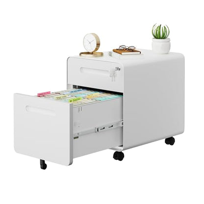 2 Drawer Mobile Low Profile File Cabinet with Lock and 4 Keys | Metal Filing Cabinet for Home Office, Under Desk, Pre-Assembly, File Drawer, Letter/Legal/A4 Hanging File Folders - color: White, size: 19.1"H*15.7"W-2 Drawers