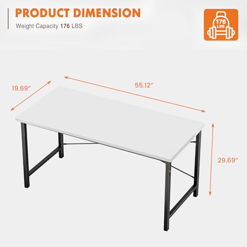 Sweetcrispy 55-Inch Computer Desk for Bedroom, White - color: White, size: 55-Inch