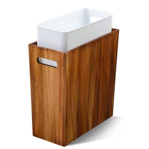 Coeusy 3 Gallon Wood Trash Can with Liner,Small Wooden Bathroom Trash Can