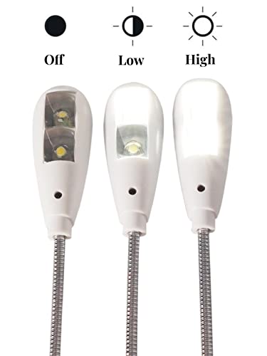 LED USB Reading Lamp Light with 2-Brightness Dimmable Setting, Flexible Gooseneck USB Light for Notebook Laptop Keyboard, Powerbank(On/Off Switch, 1 White+1 Mini USB Light) - color: White