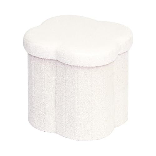 B FSOBEIIALEO Storage Ottoman Cube, Flowers Shaped Ottomans with Storage Foot Stool Footrest, Boucle Ottoman Seat for Dorm Room, Faux Teddy Fur,White 15"x15"x15" - color: Flower White, size: 15"x15"x15"